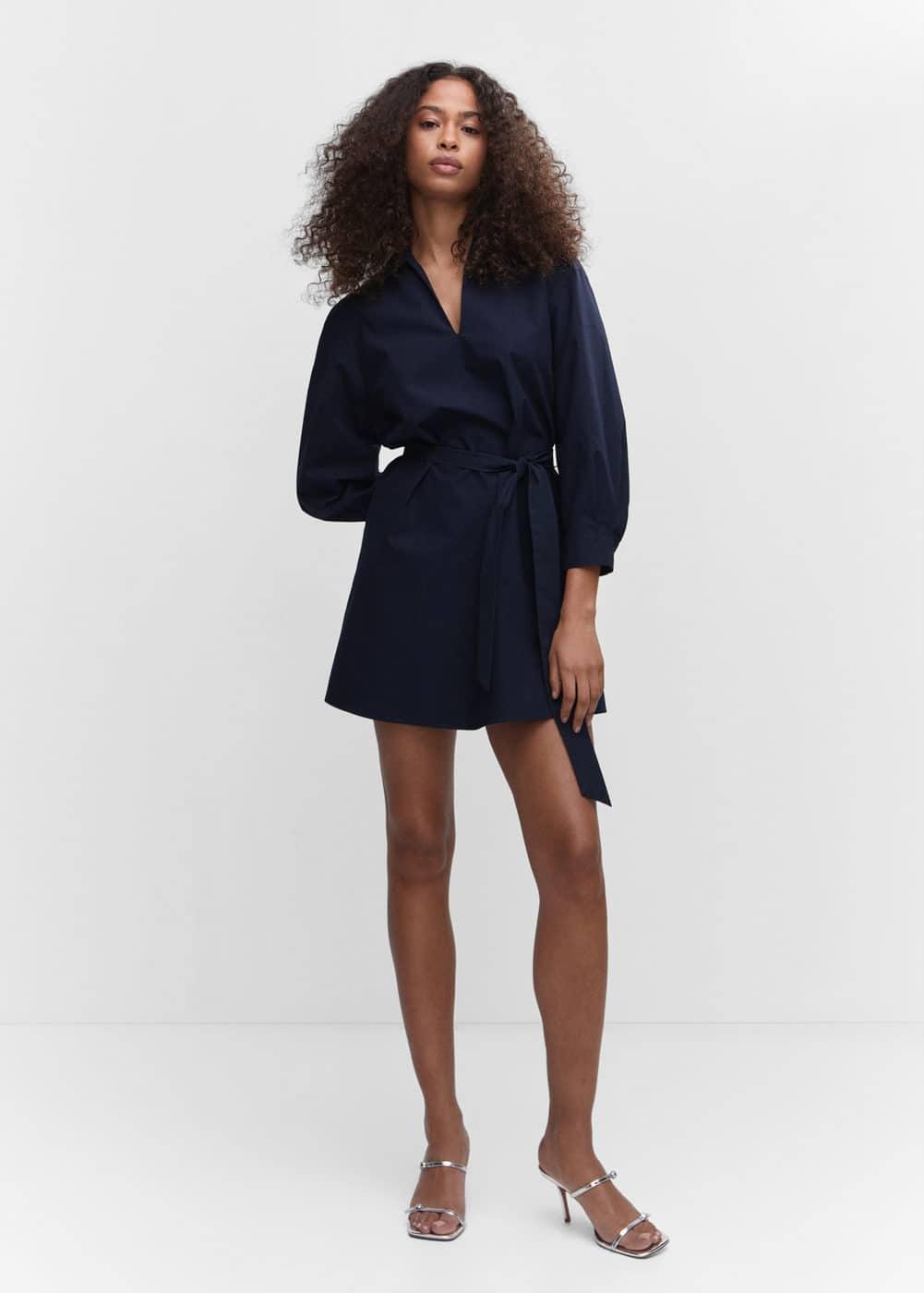 Mango cinched tie waist shirt dress Product Image
