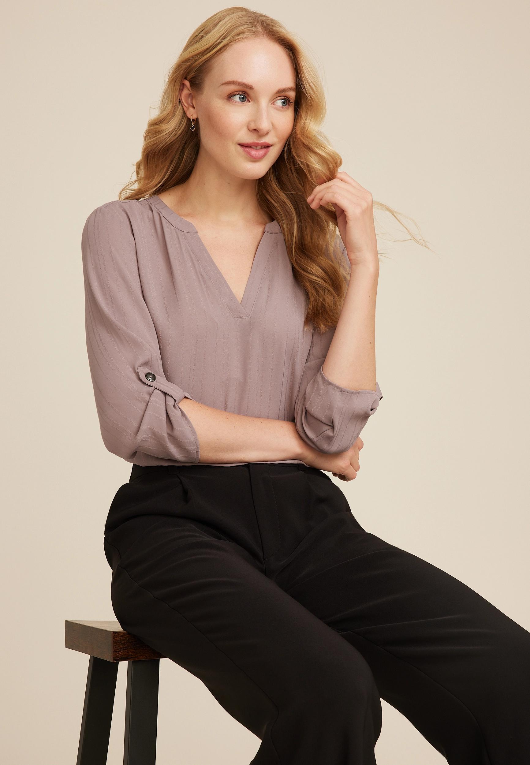 Maurices Womens X Small Size Atwood 3/4 Sleeve Popover Blouse Green Product Image