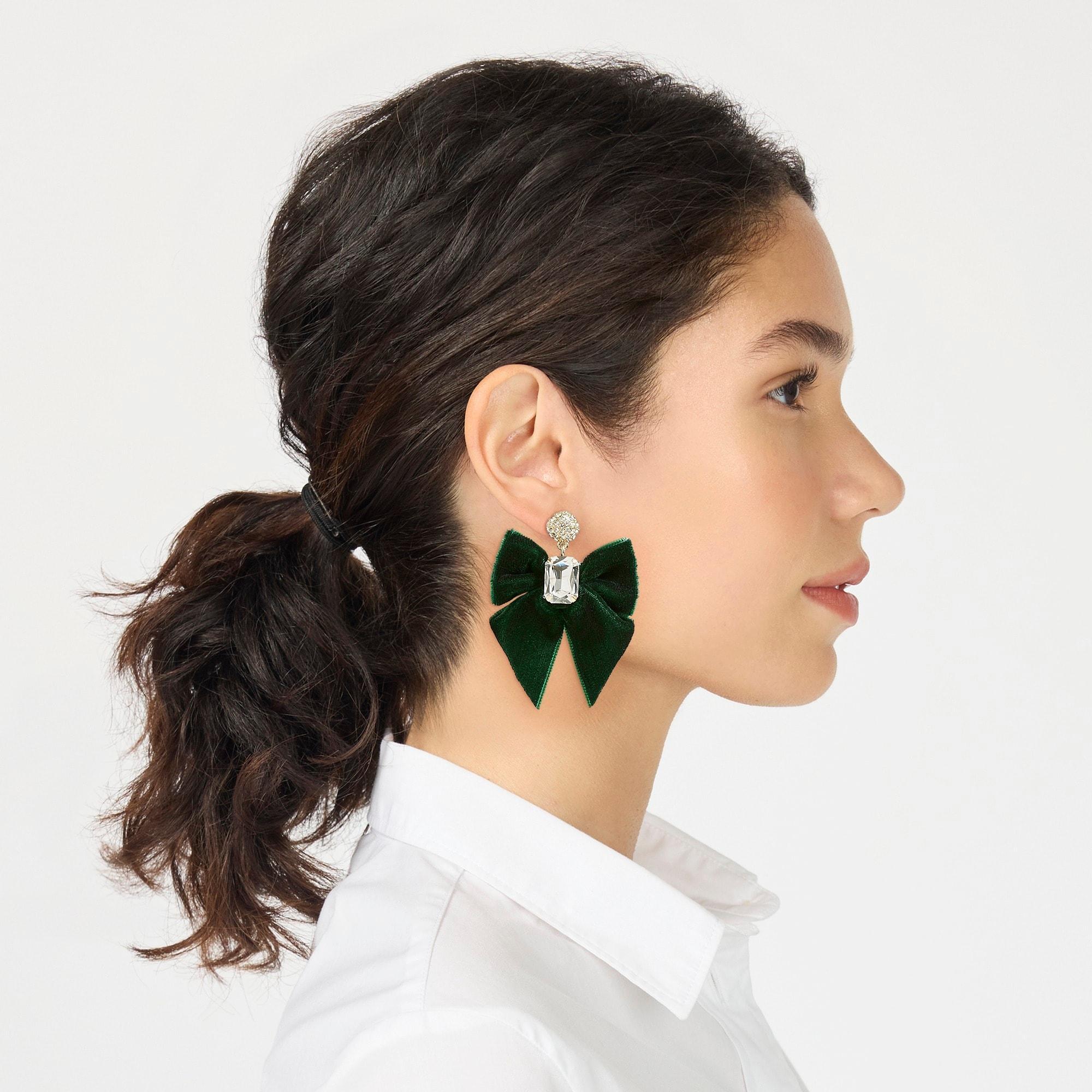 Velvet bow crystal statement earrings Product Image
