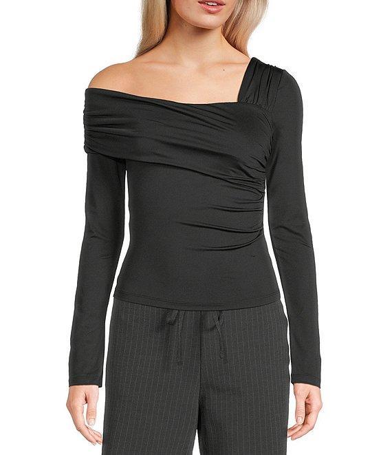 NIA Knit One Shoulder Long Sleeve Fitted Top Product Image