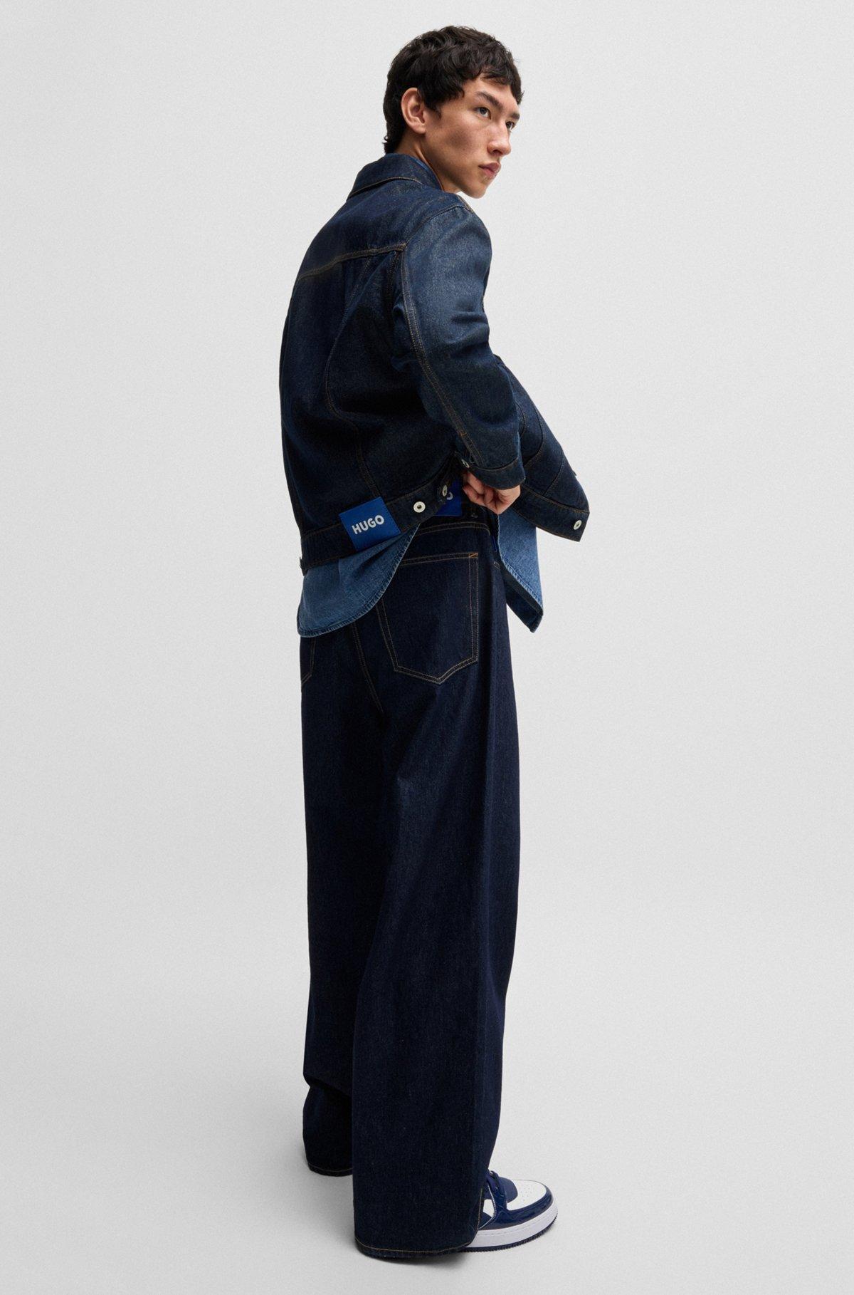 Dark-blue denim jacket with adjustable hem Product Image