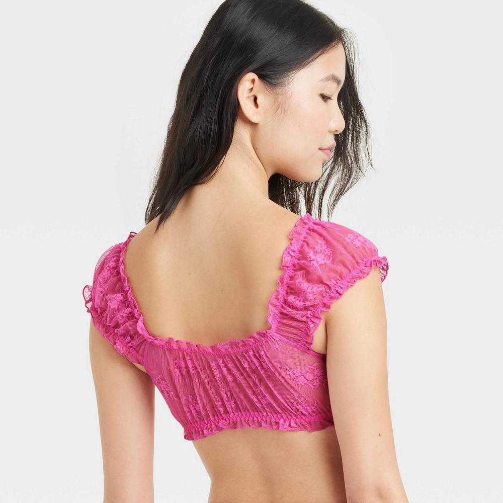 Womens Lace Off the Shoulder Bralette - Colsie Cerise Pink XS Product Image