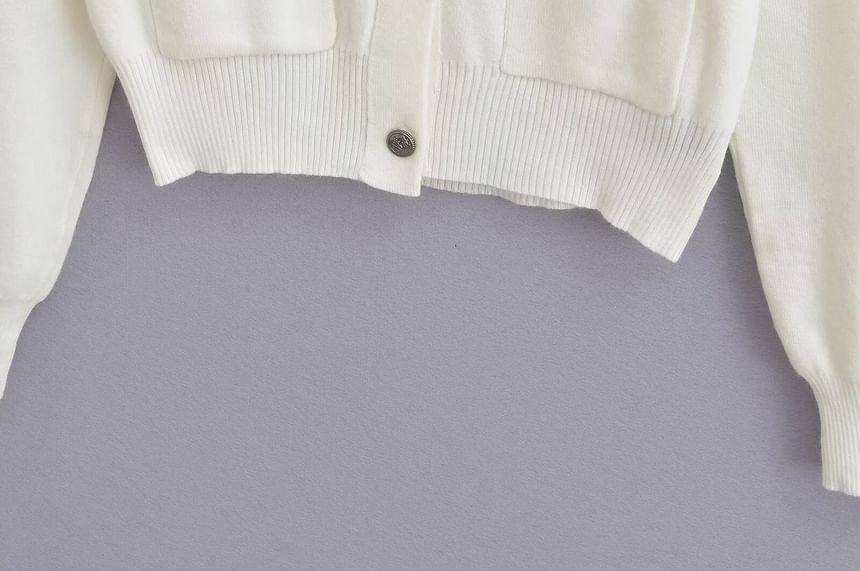 Sailor Collar V-Neck Striped Trim Crop Cardigan Product Image