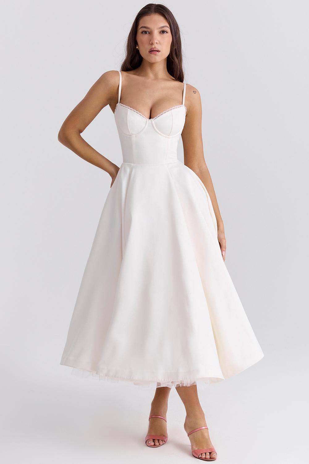 Mademoiselle White Tulle Midi Dress Product Image