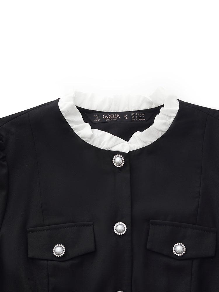 Ruffle Trim Pearl Buttons Women Mini Dress Product Image