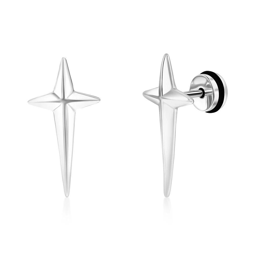 Metallo Stainless Steel Cross Style Earrings, Men's Product Image
