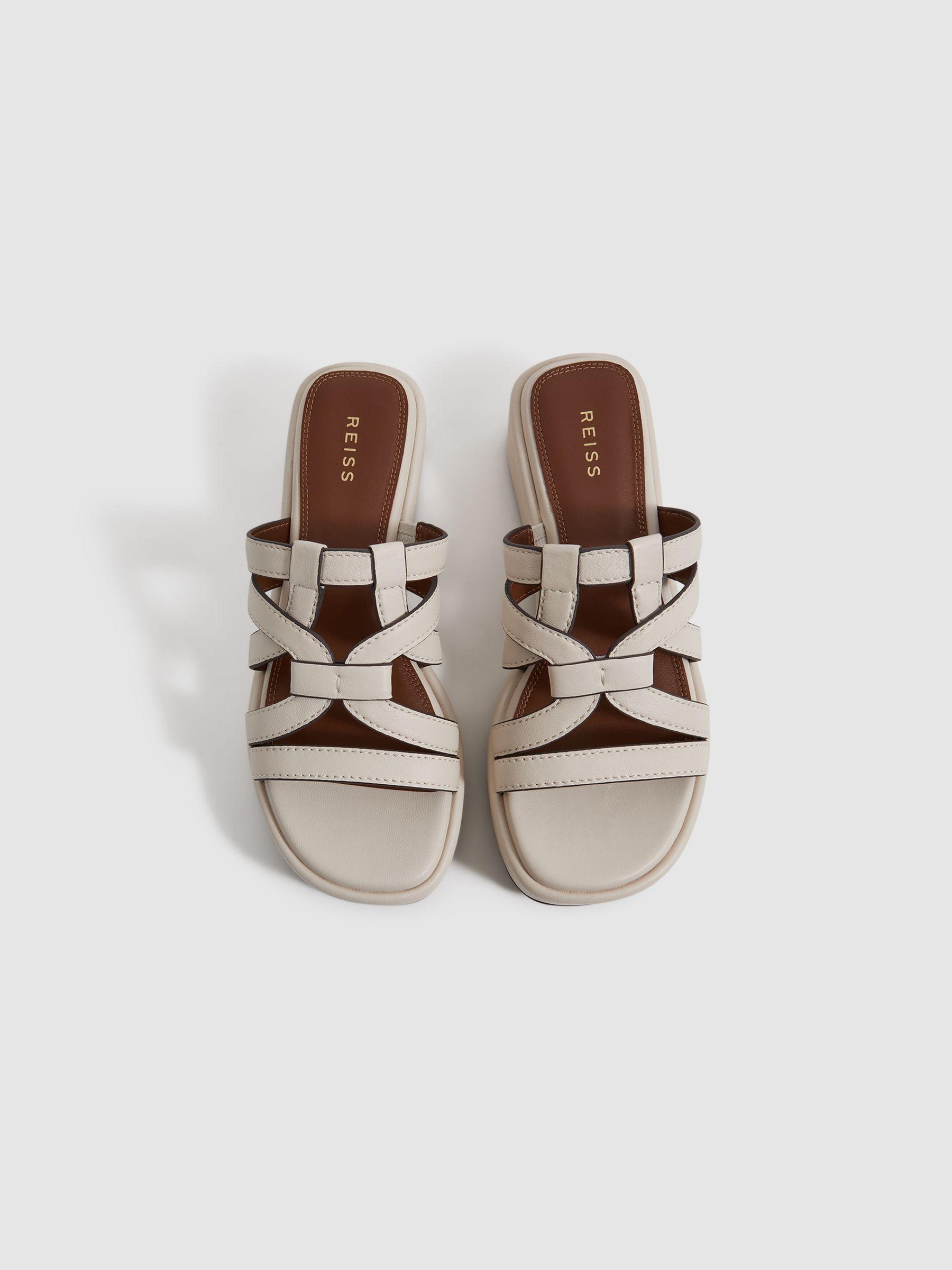 Leather Strappy Platform Sandals in White Product Image