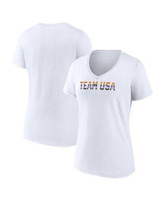 Women's Fanatics Branded White Team USA Pride Striped V-Neck T-Shirt, Size: Small, Usa White Product Image
