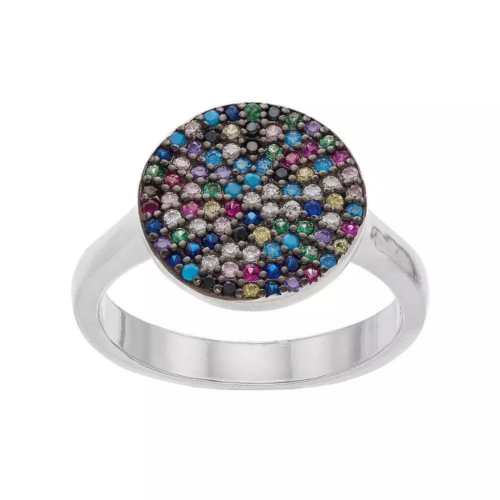 Sterling Silver Multicolored Cubic Zirconia Pave Ring, Women's, Size: 8 Product Image