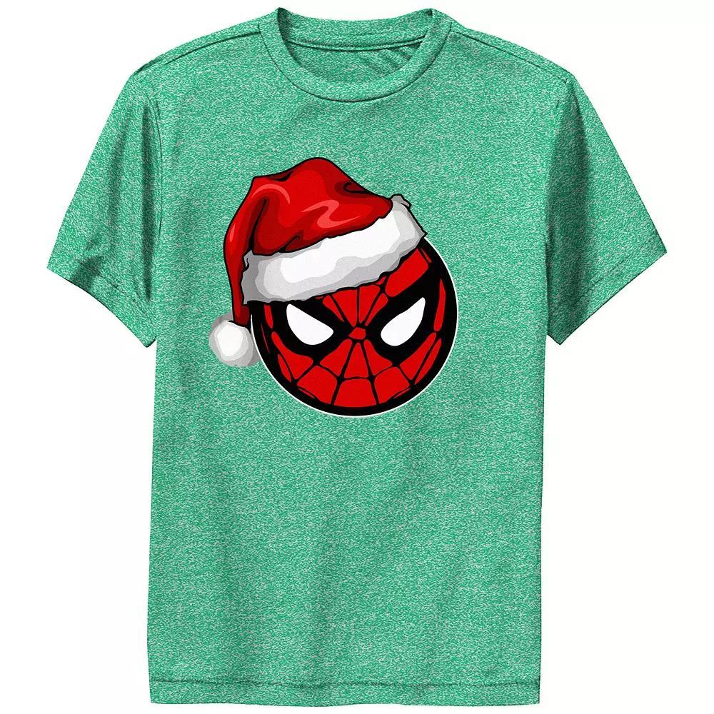 Boys Spider-Man Wearing Santa Claus Hat Performance Graphic Tee, Boy's, Size: Large, Kelly Grey Product Image