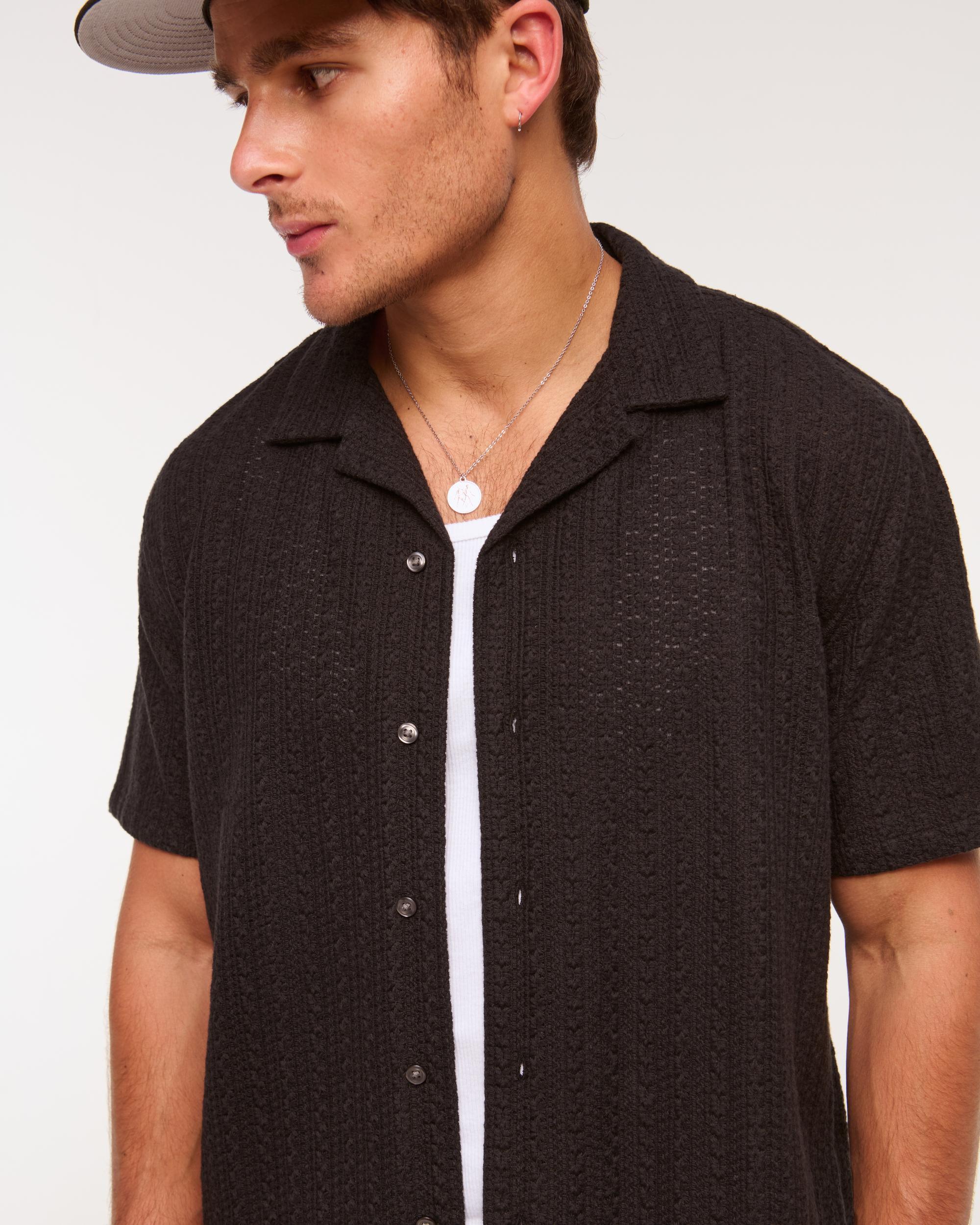 Camp Collar Cropped Lace Shirt Product Image