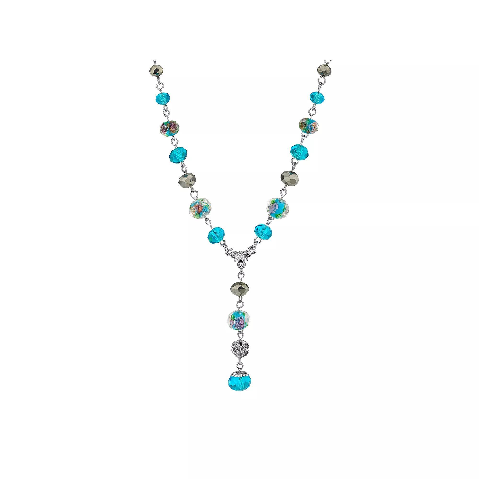 1928 Beaded Y Necklace, Womens, Blue Product Image