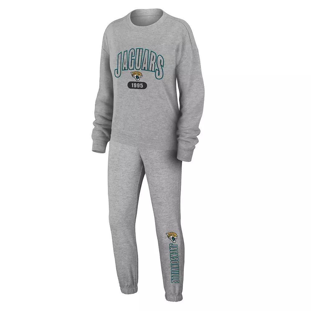 Women's WEAR by Erin Andrews Heather Gray Pittsburgh Penguins Knit Long Sleeve Tri-Blend T-Shirt & Pants Sleep Set, Size: XL, Grey Product Image