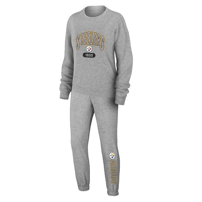 Womens WEAR by Erin Andrews Heather Gray Chicago Bears Knit Long Sleeve Tri-Blend T-Shirt & Pants Sleep Set Product Image