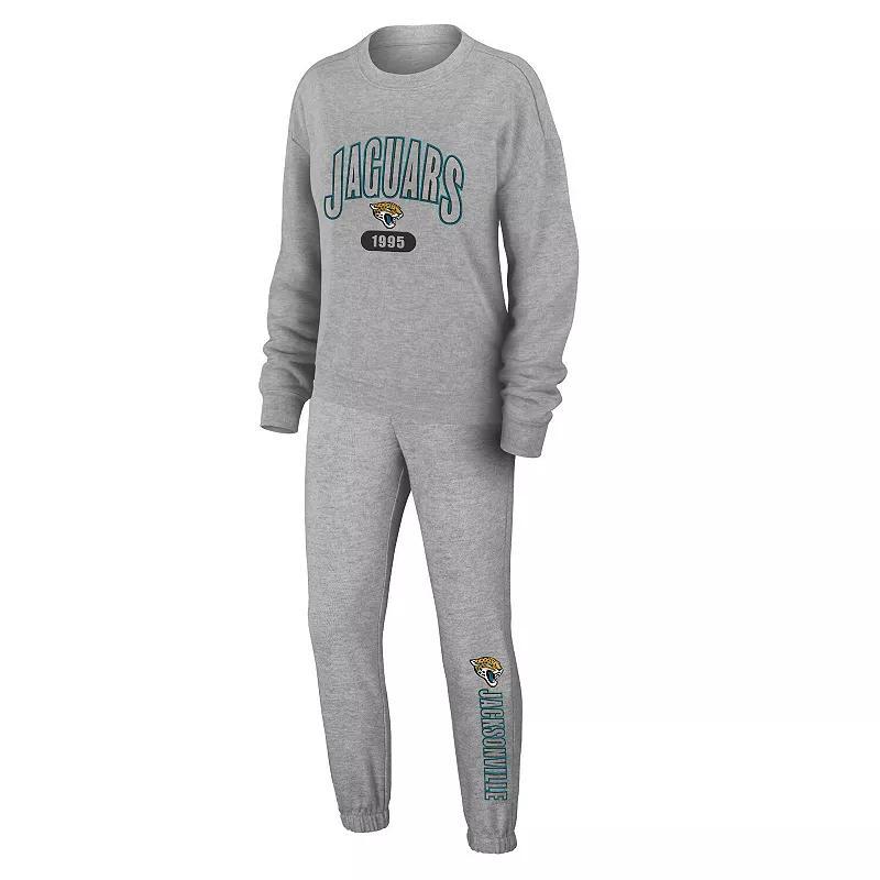 Women's WEAR by Erin Andrews Heather Gray Pittsburgh Penguins Knit Long Sleeve Tri-Blend T-Shirt & Pants Sleep Set, Size: XL, Grey Product Image