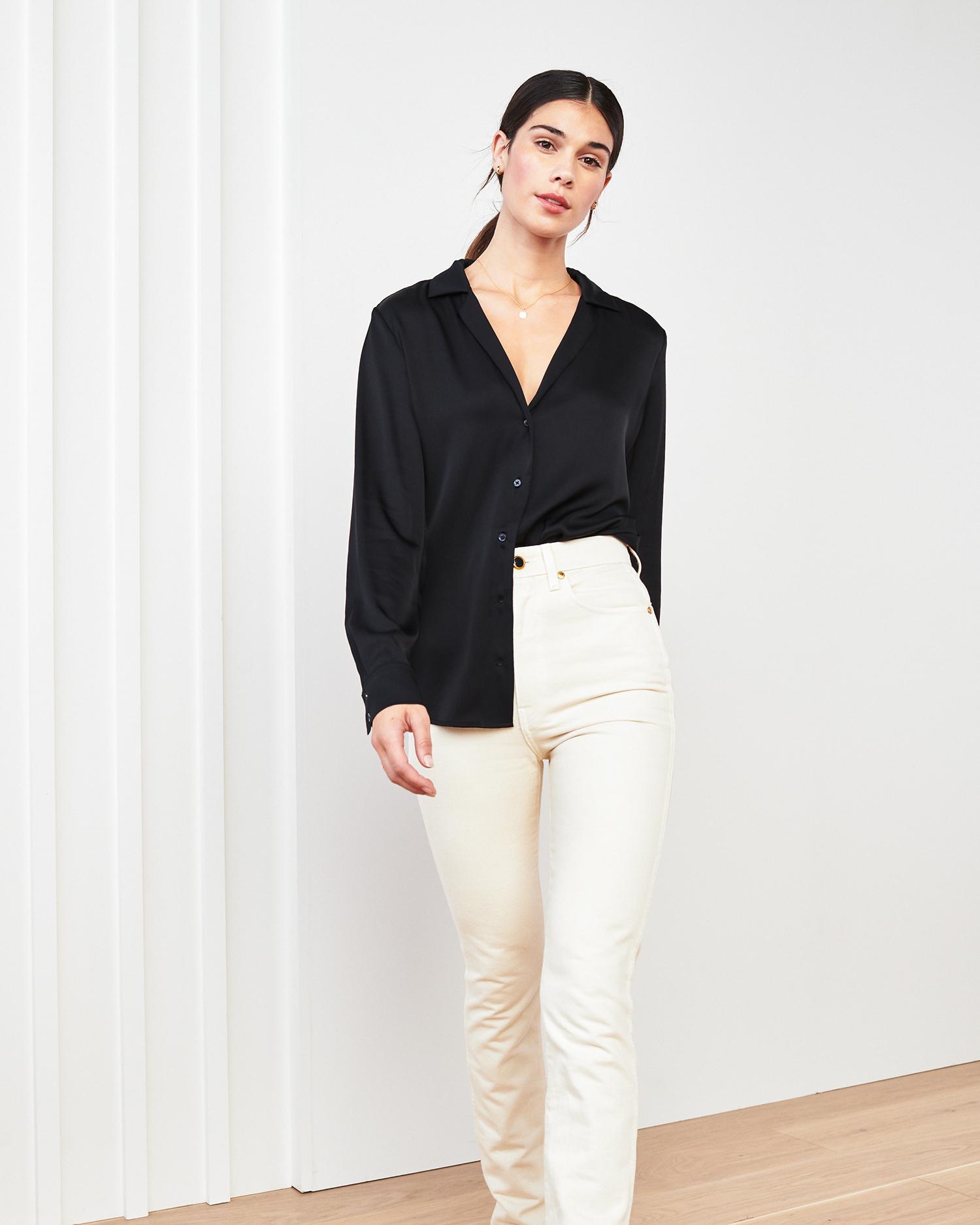 Quince | Women's 100% Washable Silk Stretch Notch Collar Blouse Product Image