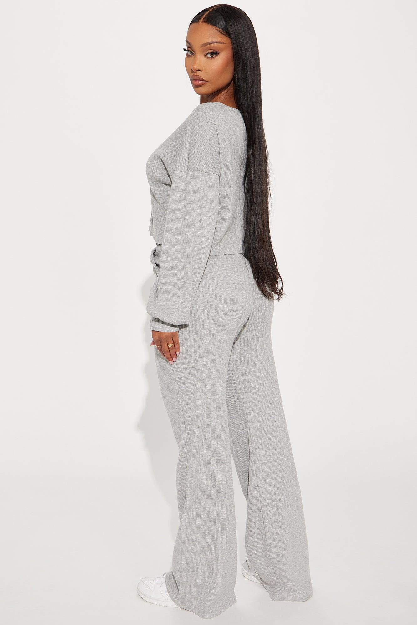 Chill Vibe Thermal Pant Set - Heather Grey Product Image