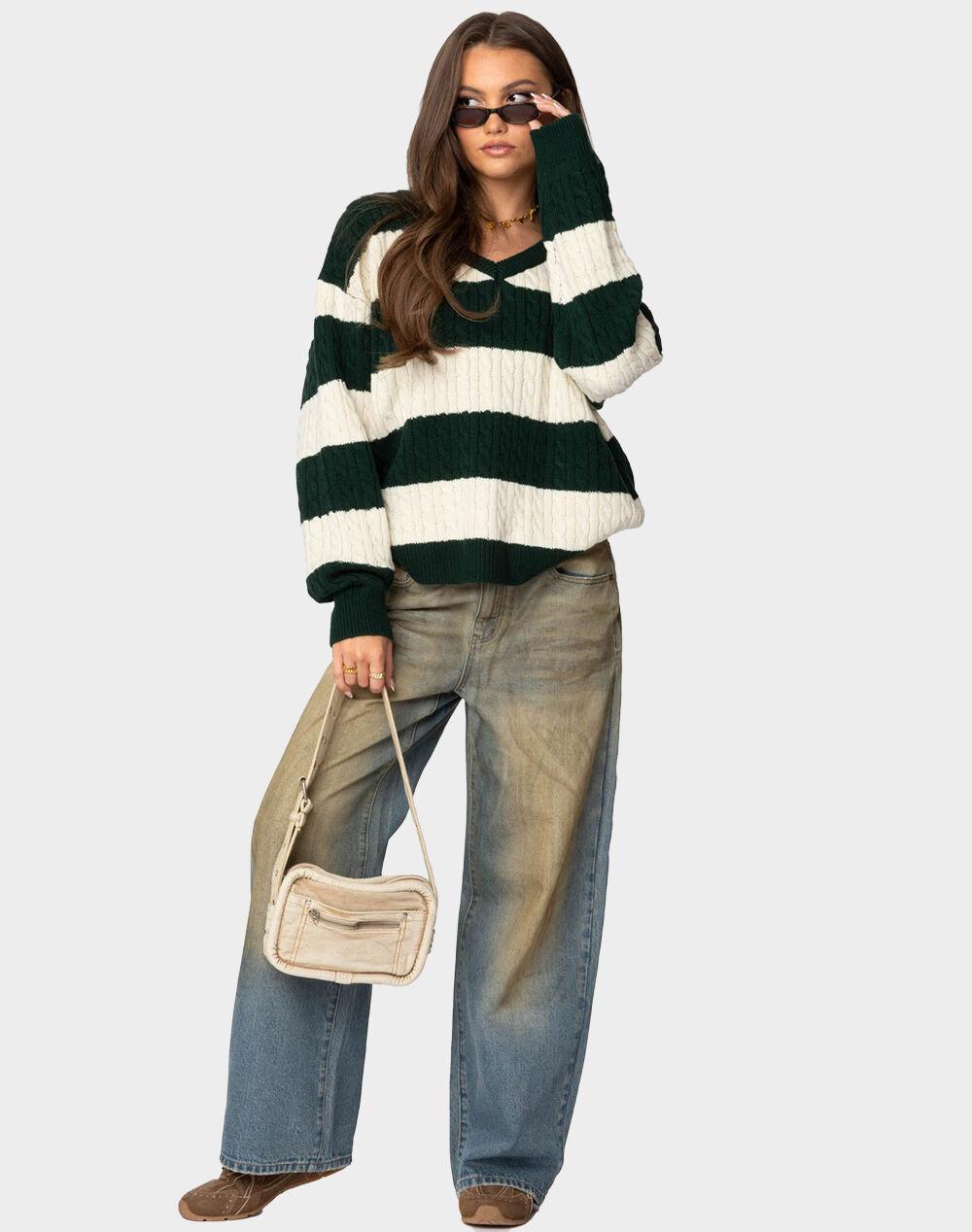 EDIKTED Oversized Striped Cable Knit Sweater Product Image