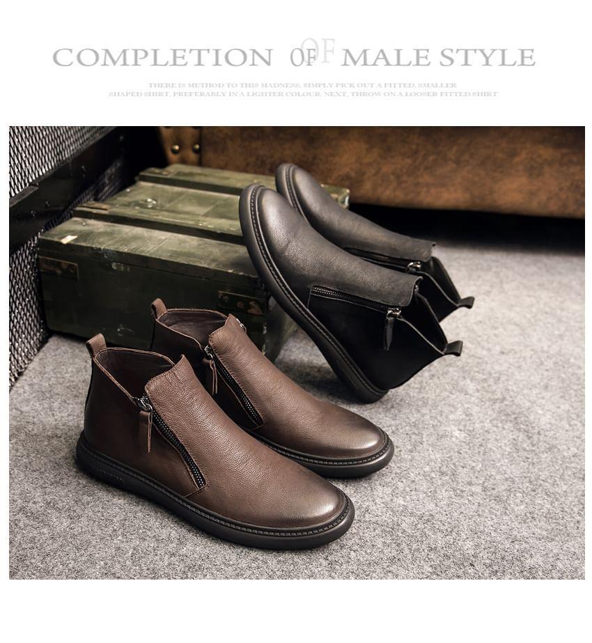 Plain Genuine Leather Ankle Boots Product Image