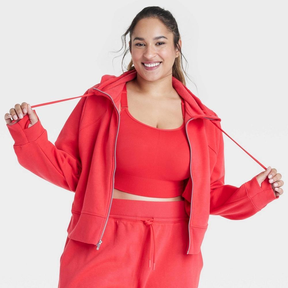 Womens Fleece Full Zip Hooded Sweatshirt - All In Motion Red 3X Product Image