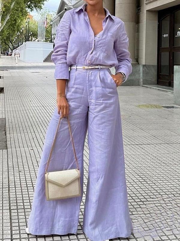 Long Sleeves Loose Solid Color Split-Joint Lapel Blouses&Shirts Tops Product Image
