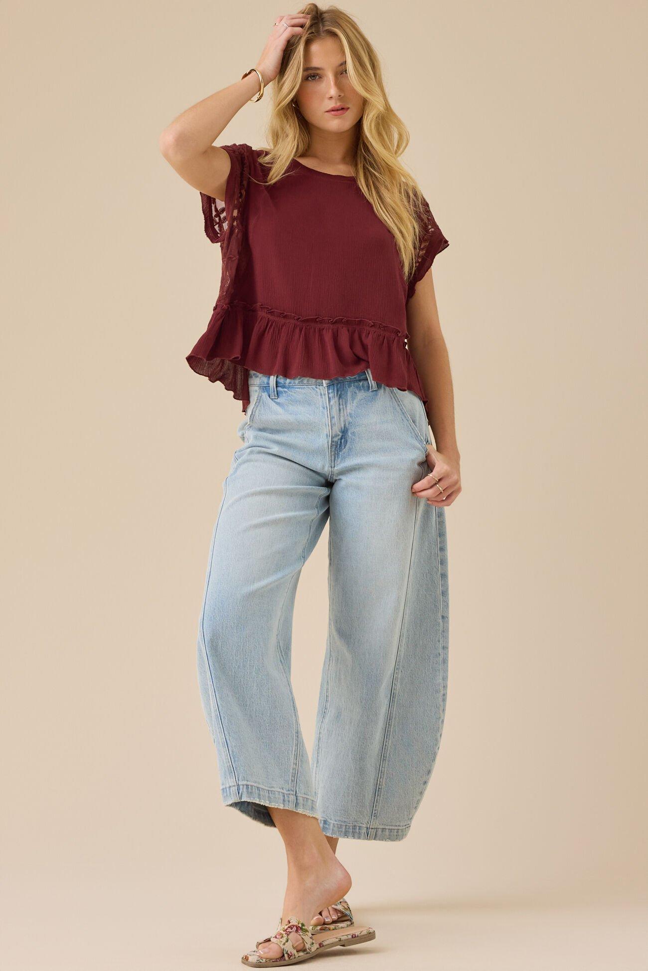Micah Lace Inset Peplum Top Product Image