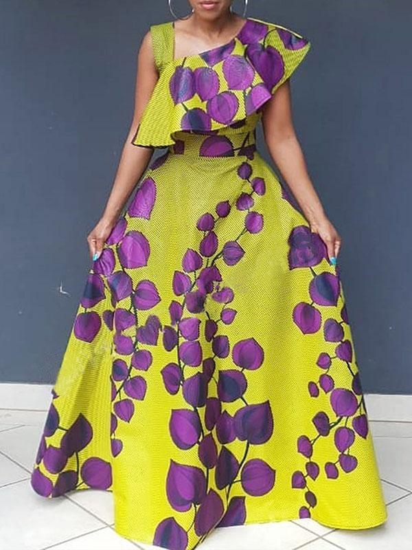 A-Line Sleeveless Asymmetric Printed Split-Joint Asymmetric Collar Evening Dresses Maxi Dresses Product Image