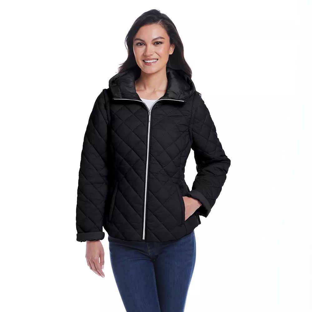 Women's Weathercast 2-in-1 Quilted Hooded Jacket with Zip Off Sleeves, Size: XL, Silver Product Image