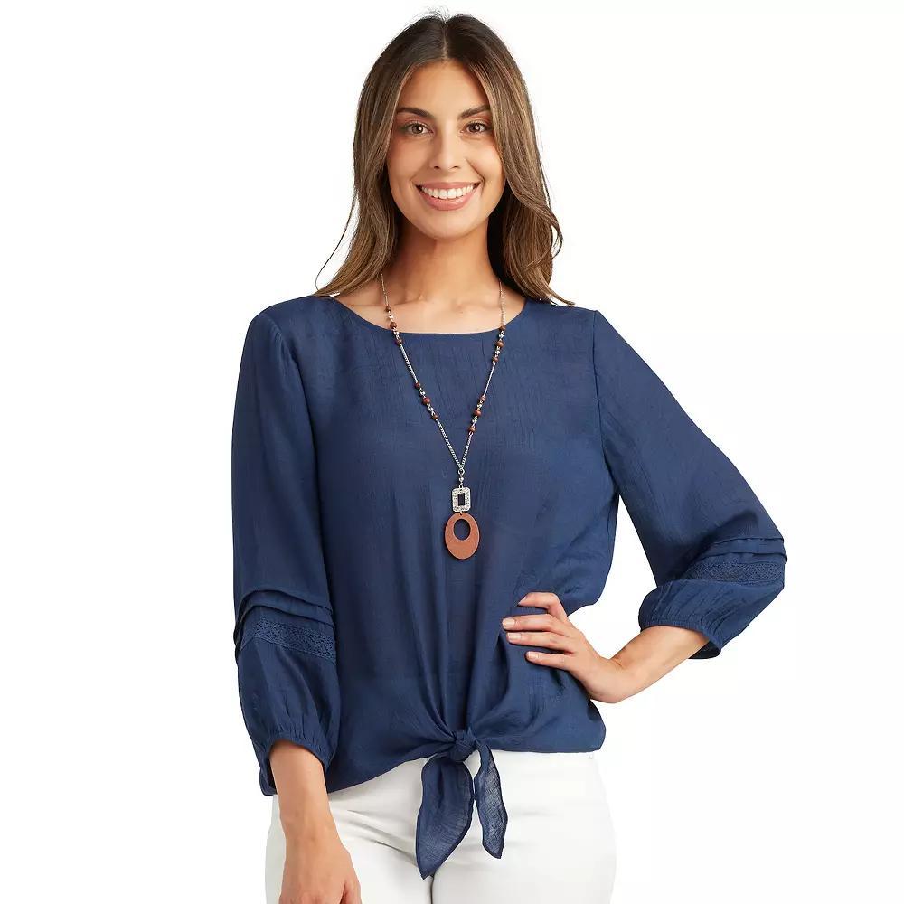 Women's AB Studio Tie-Front Top with Necklace, Size: XL, Blue Product Image