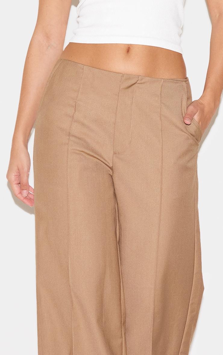 Taupe Woven Low Rise Seam Detail Straight Leg Pants Product Image