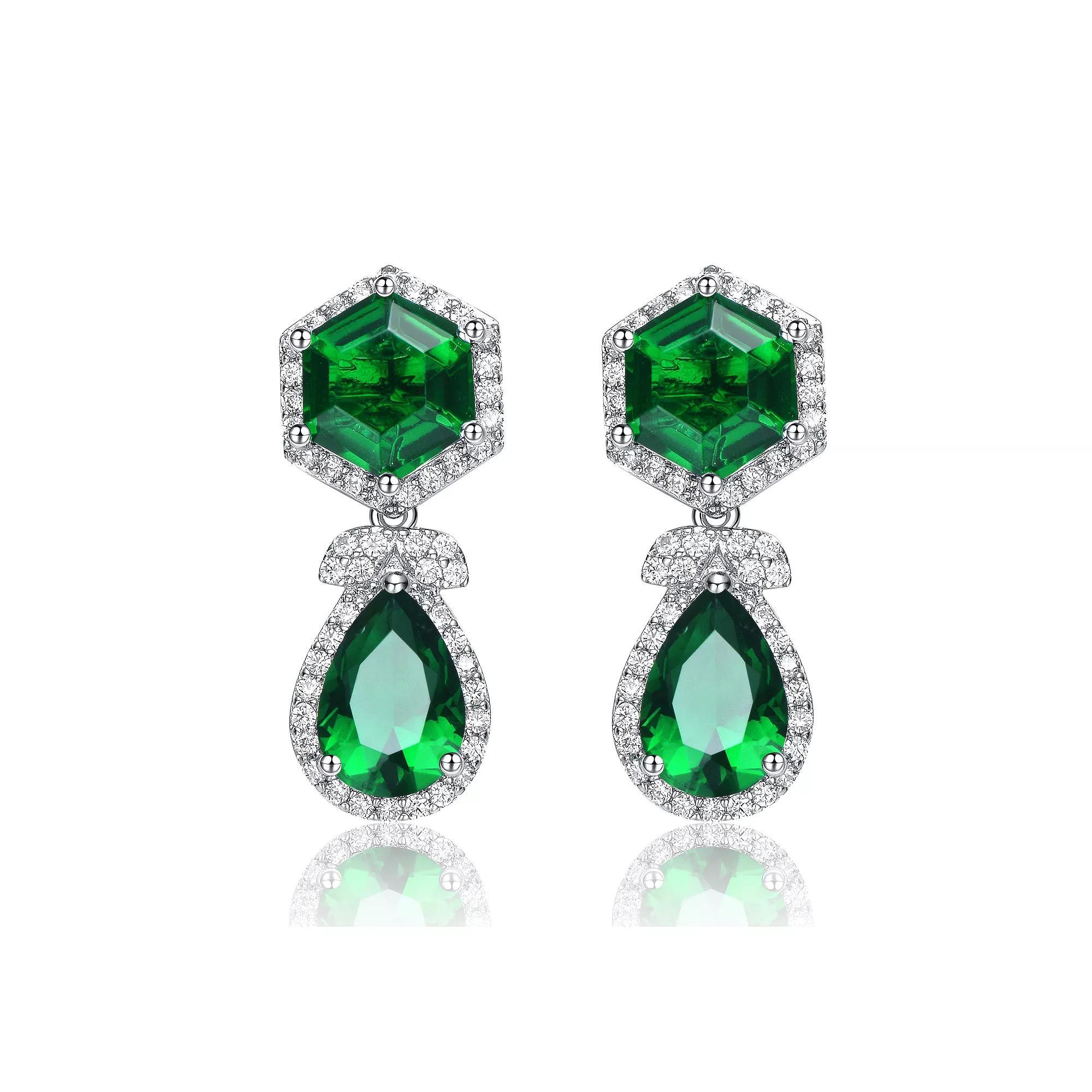 Sterling Silver Cubic Zirconia Vintage Formal Halo Dangle Earrings, Womens, Green Product Image