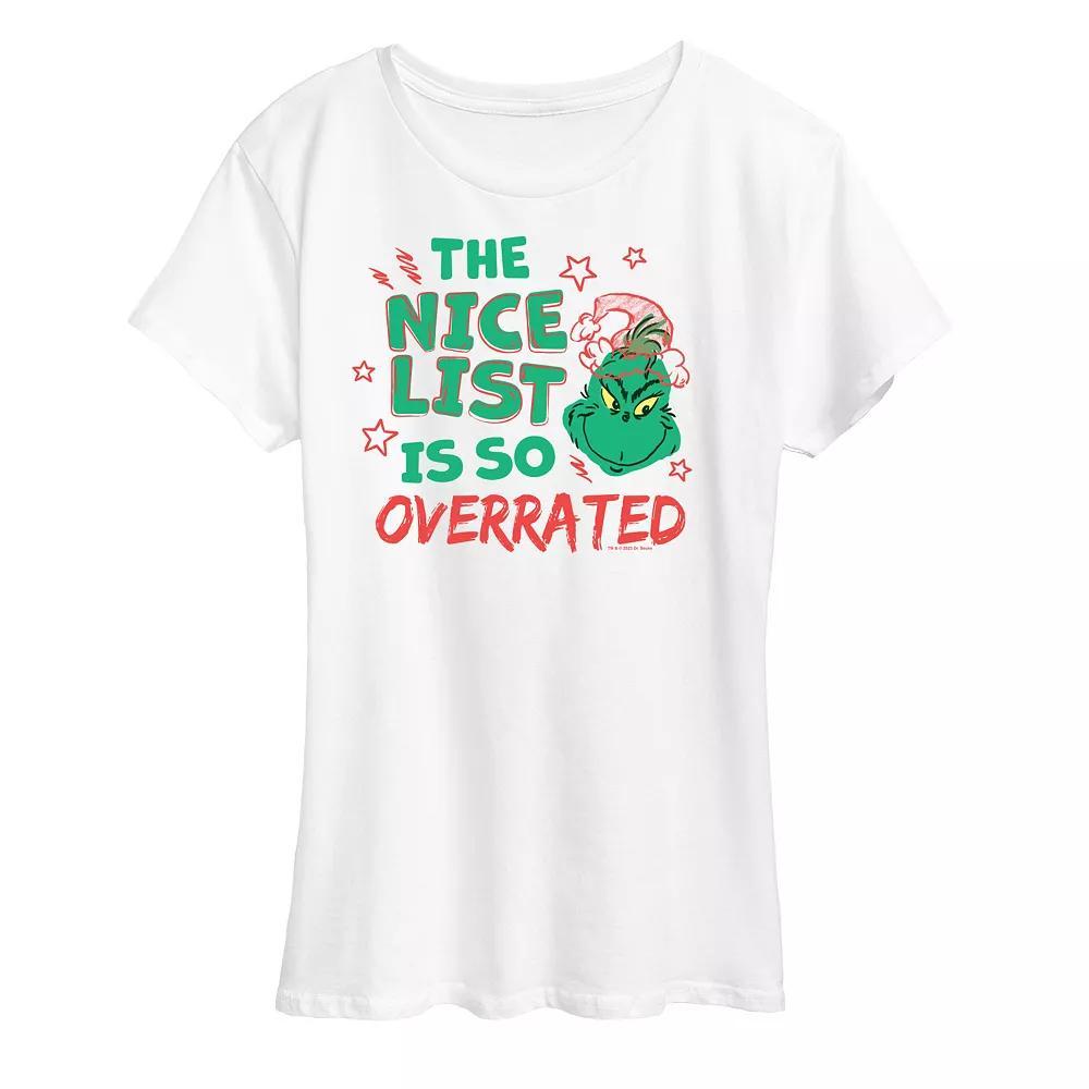 Womens Dr. Seuss The Grinch Nice List Overrated Graphic Tee, Girls Product Image