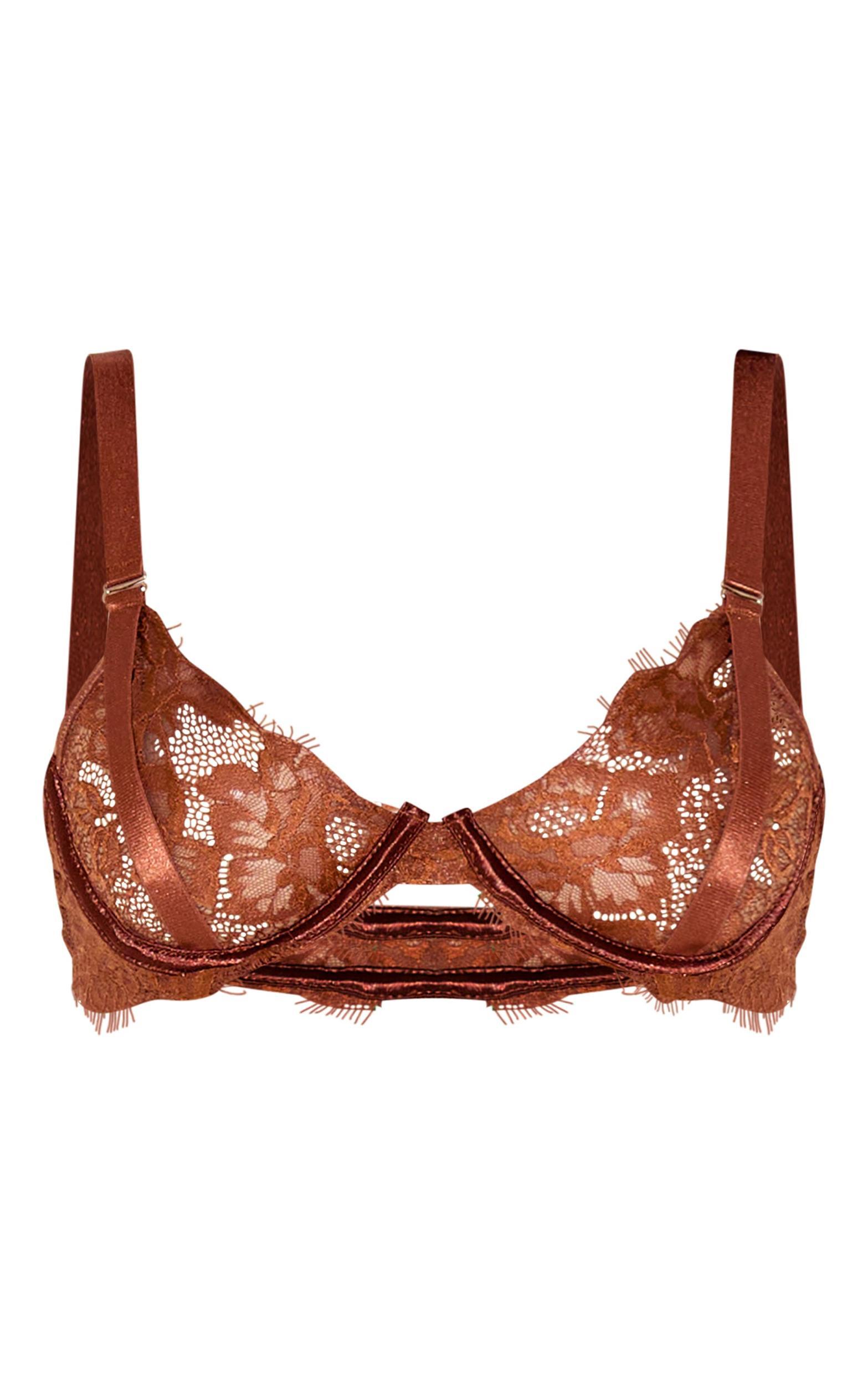 Brown Eyelash Lace Underwired Bra Product Image