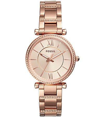 Fossil Carlie Three-Hand Rose Gold-Tone Stainless Steel Bracelet Watch Product Image