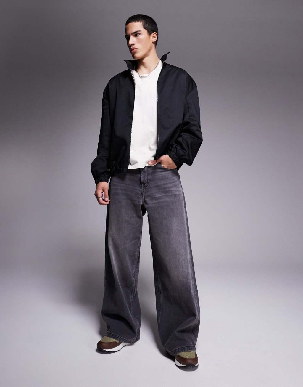 ASOS DESIGN oversized track jacket in black Product Image