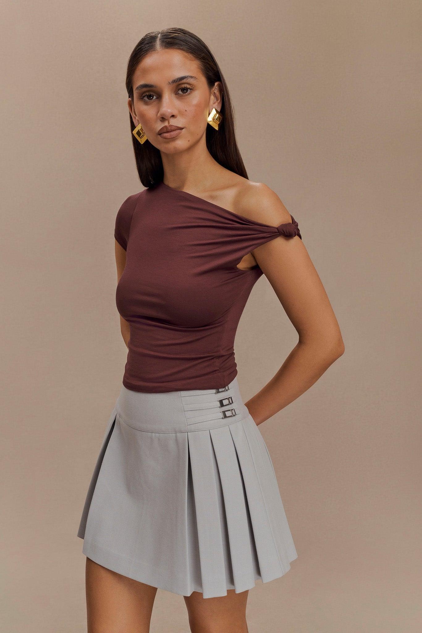 Betty Short Sleeve Modal Top With Knot Shoulder - Mahogany Product Image