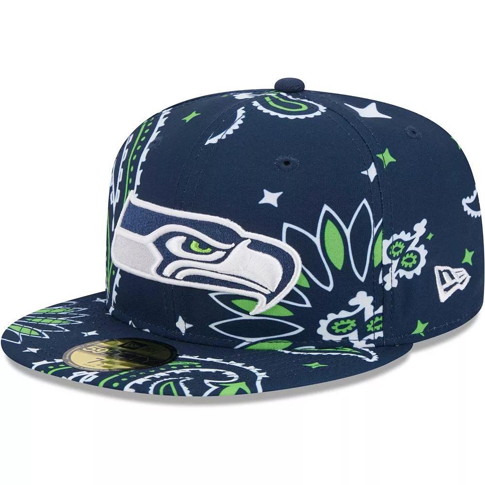 Men's New Era College Navy Seattle Seahawks Paisley 59FIFTY Fitted Hat, Size: 7 5/8, Blue Product Image