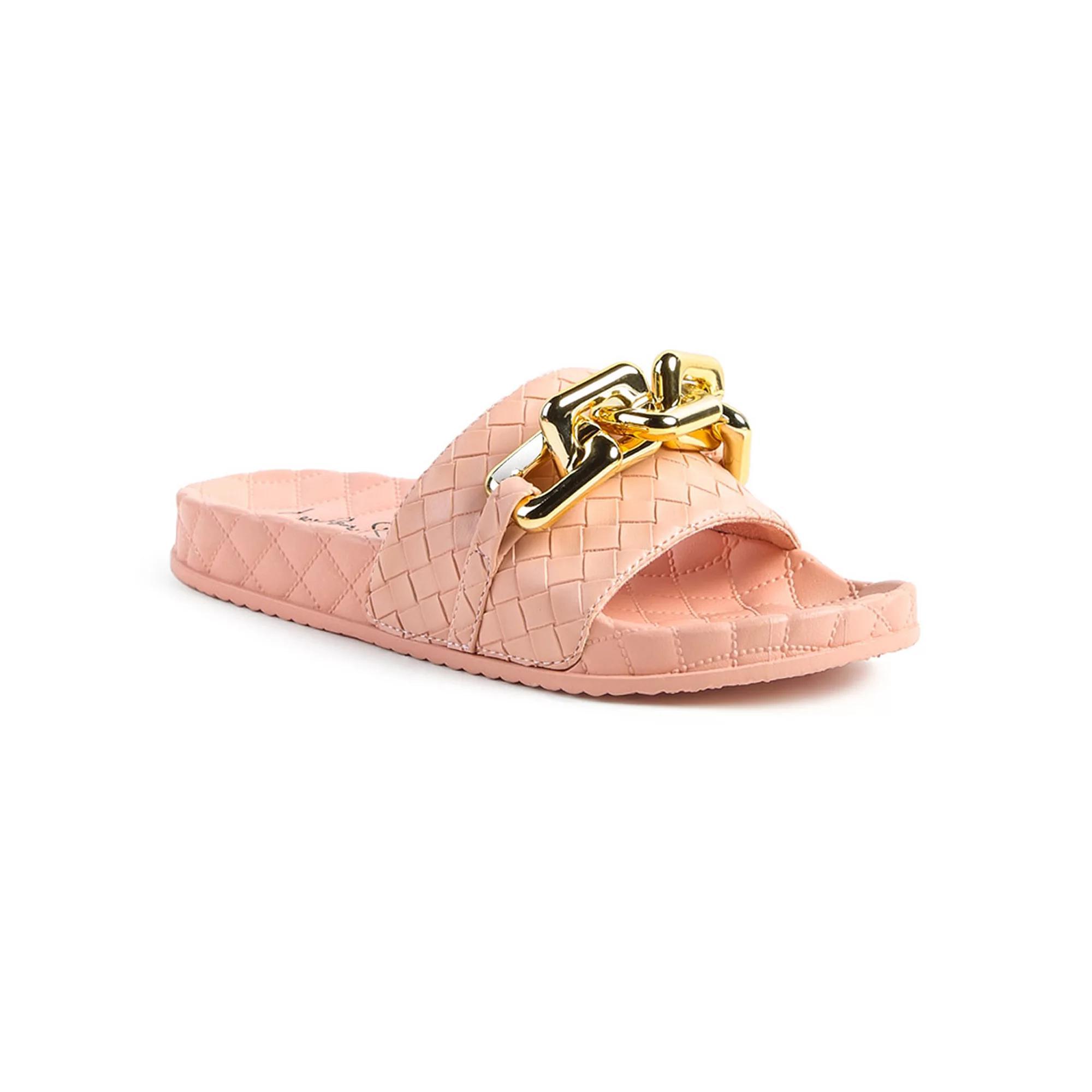 London Rag Women's Miami Shot Bling Chain Strap Slide Sandals, Size: 8, Pink Product Image