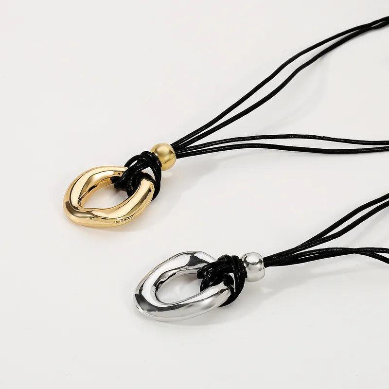 Oval Pendant On Vegan Leather Rope Necklace Product Image