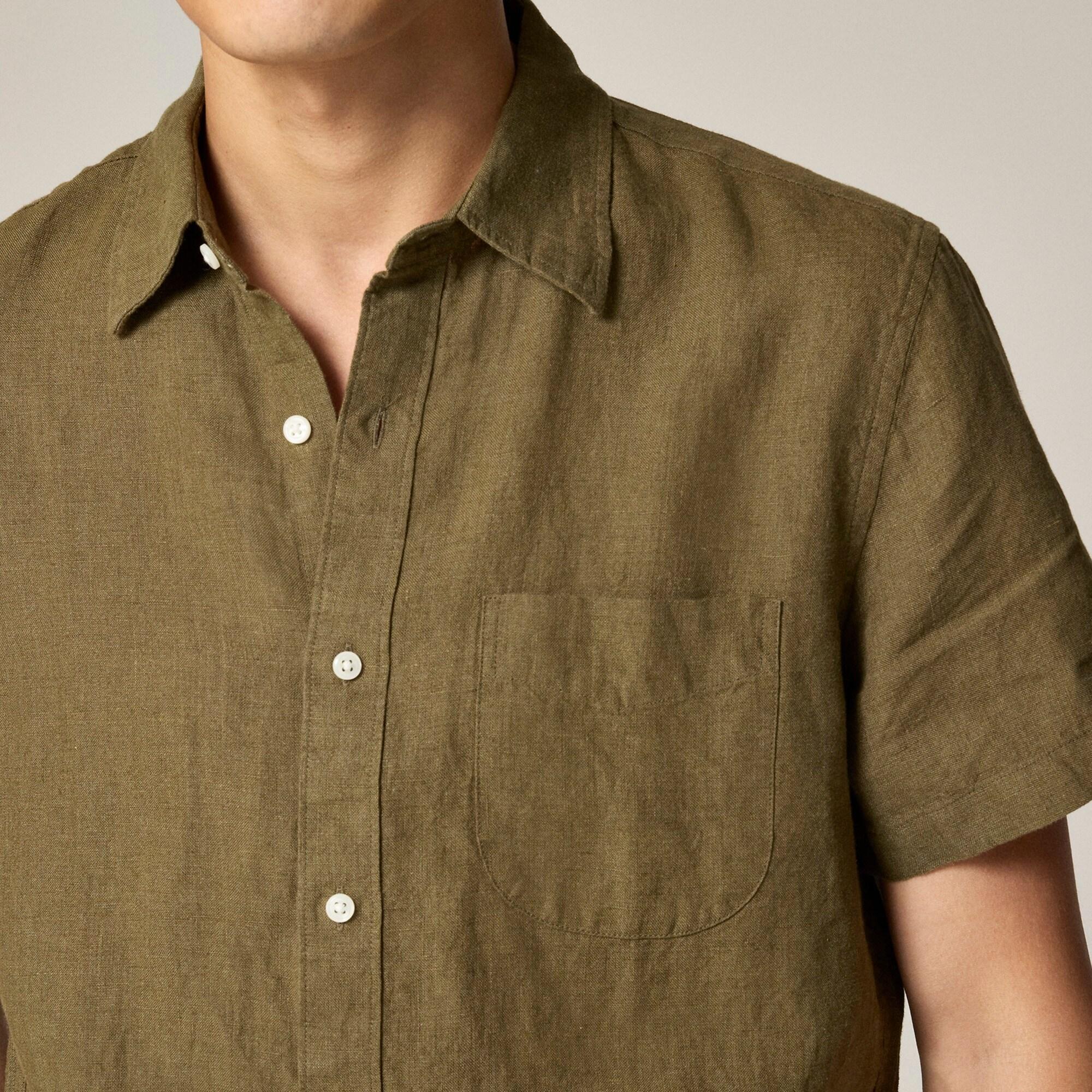 Short-sleeve linen point-collar shirt Product Image