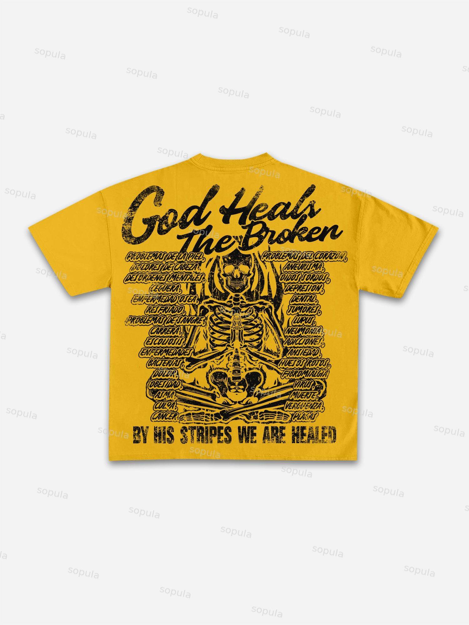 God Heals The Broken Vintage Graphic Cotton T-shirt Product Image