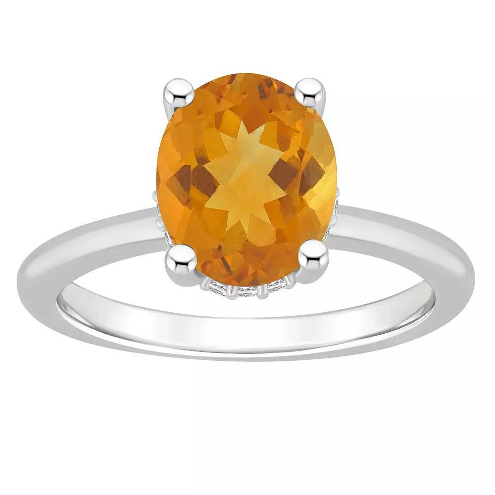 Alyson Layne Sterling Silver 10 mm x 8 mm Oval Gemstone & Diamond Accent Ring, Women's, Size: 7, Citrine Product Image