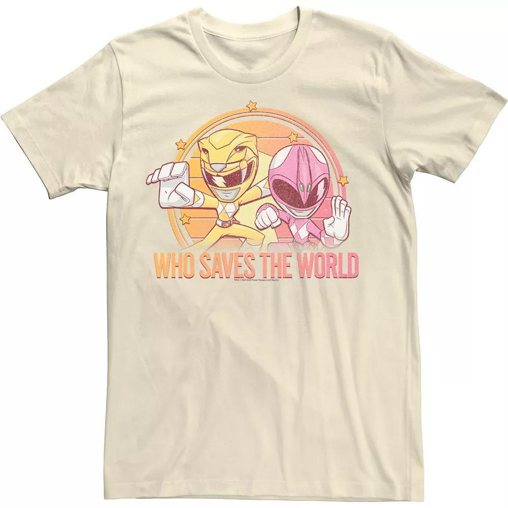 Men's Power Rangers Pink & Yellow Ranger Who Saves The World Tee, Size: 3XL, Natural Product Image