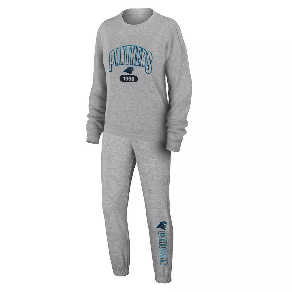 Women's WEAR by Erin Andrews Heather Gray Tampa Bay Lightning Knit Long Sleeve Tri-Blend T-Shirt & Pants Sleep Set, Size: XL, Lgh Grey Product Image