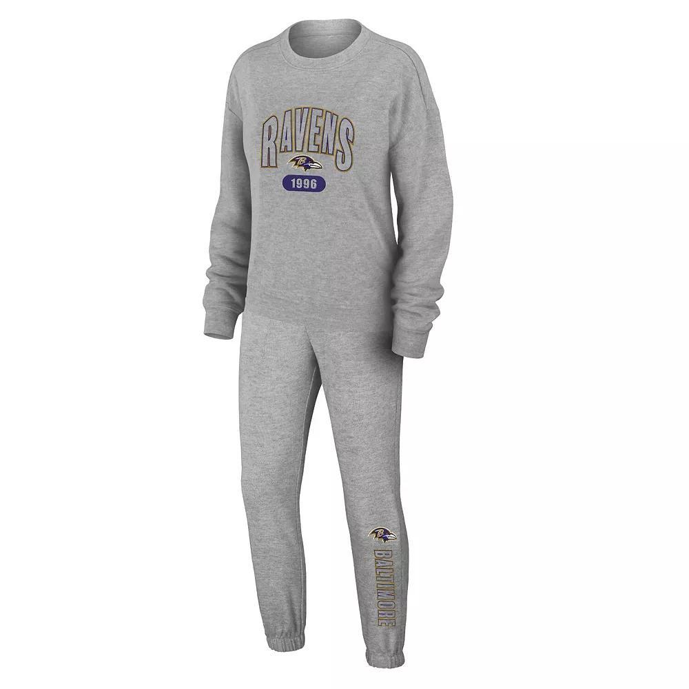 Women's WEAR by Erin Andrews Heather Gray Tampa Bay Lightning Knit Long Sleeve Tri-Blend T-Shirt & Pants Sleep Set, Size: XL, Lgh Grey Product Image
