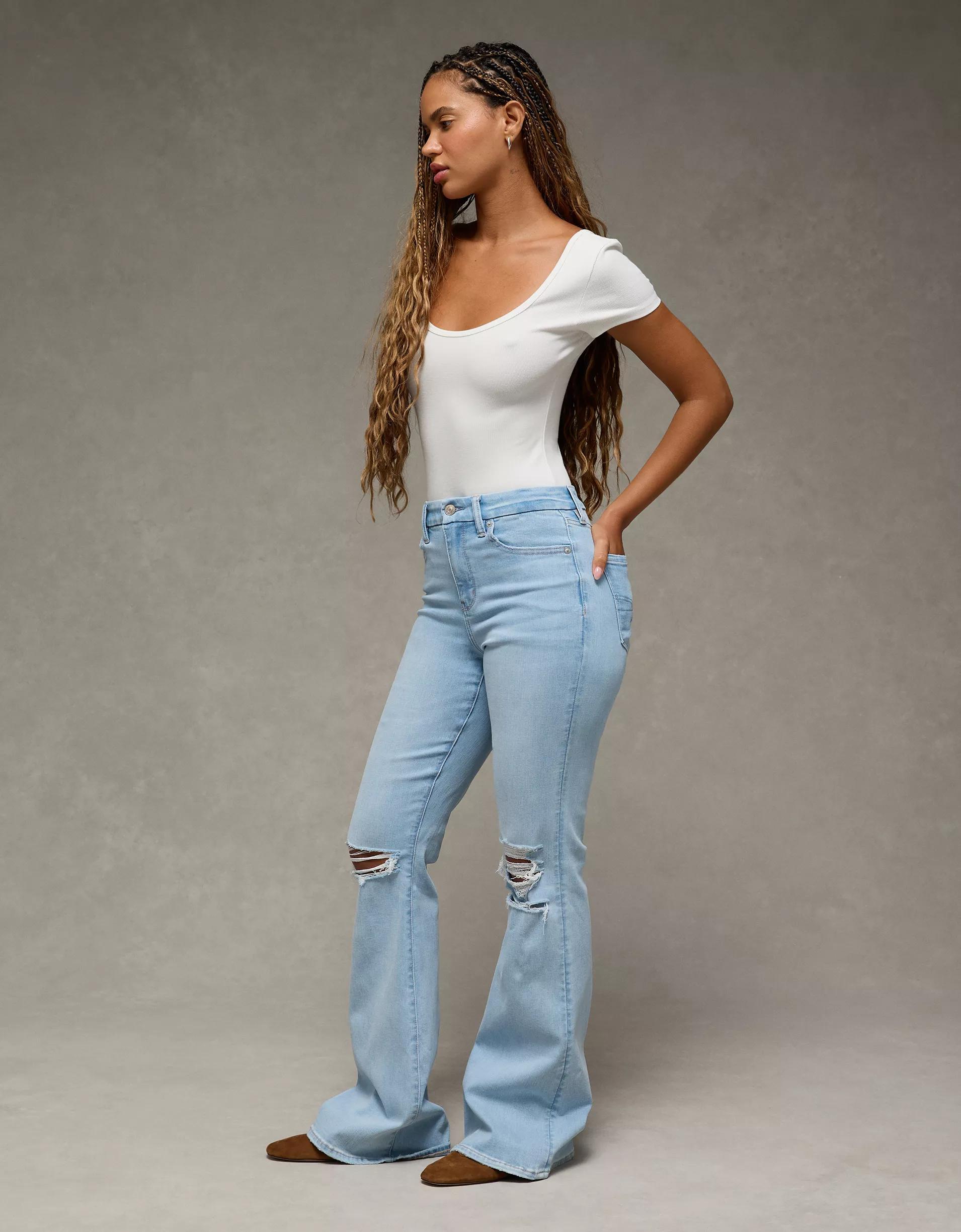 AE Next Level Curvy Ripped Super High-Waisted Flare Jean Product Image