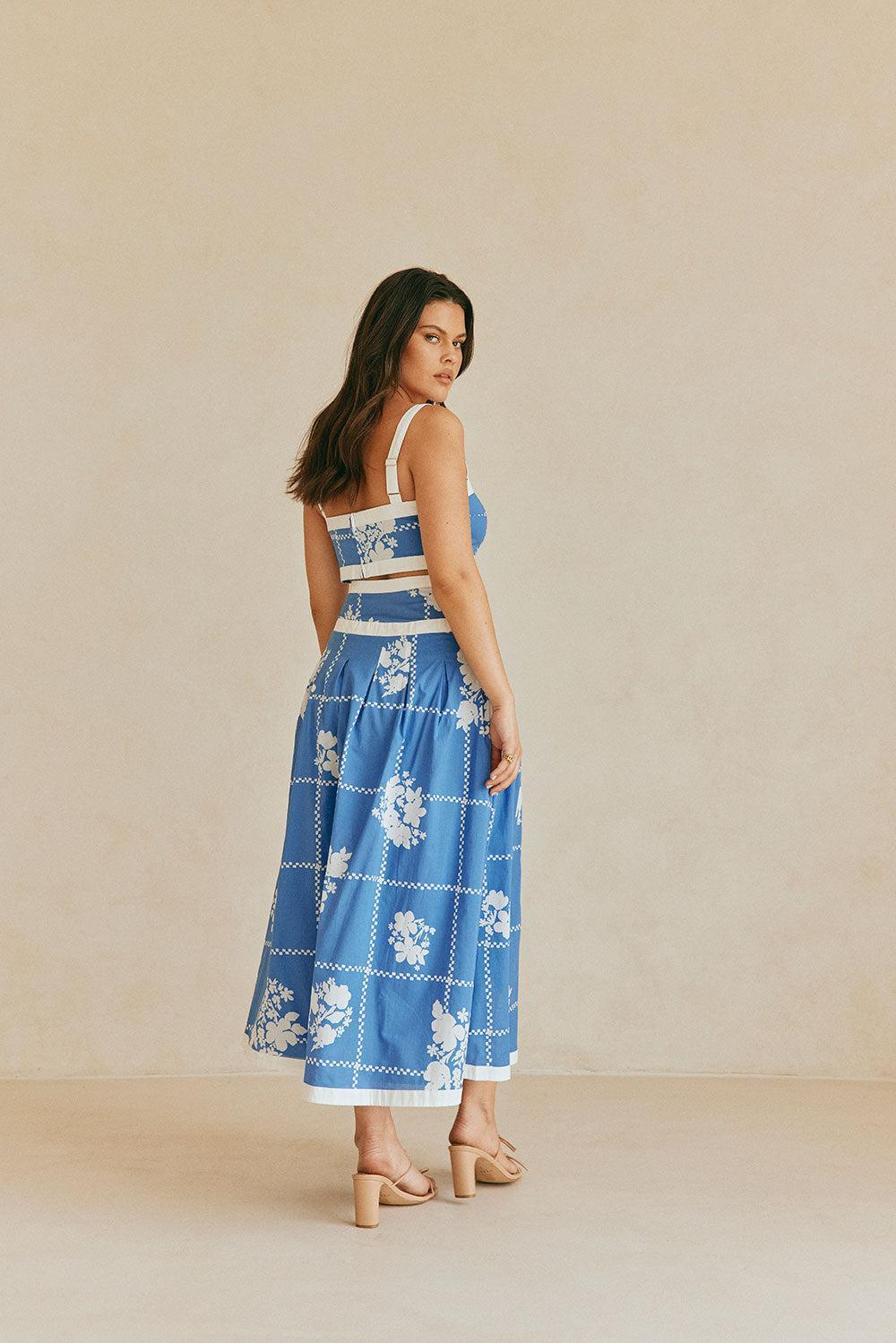 Estelle Midi Skirt - Check Flowers Product Image