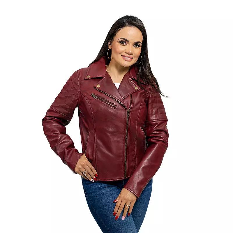 Women's Whet Blu Asymmetrical Moto Leather Jacket, Size: XL, Red Product Image