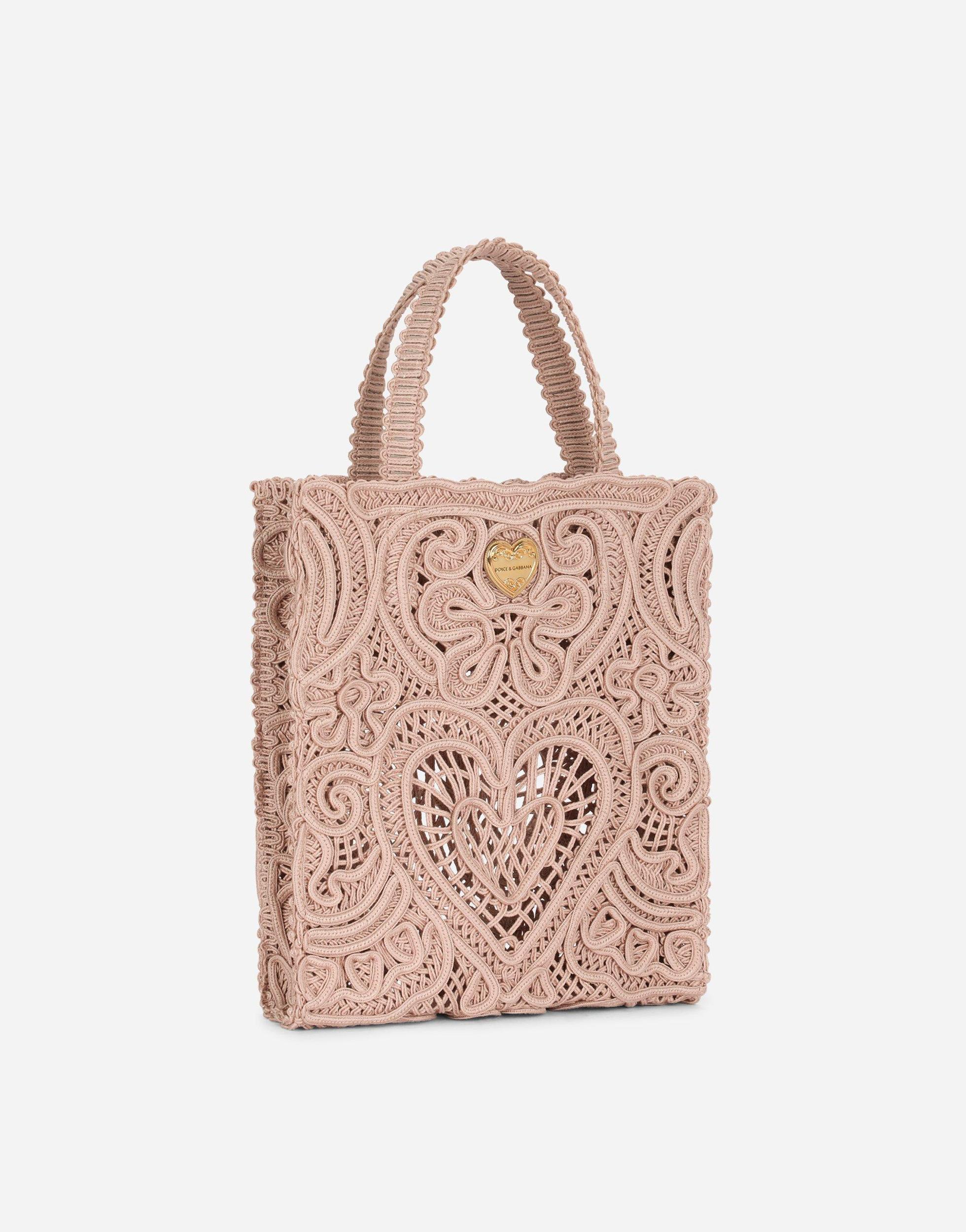 DOLCE & GABBANA Small Cordonetto Lace Shopper In Beige Product Image