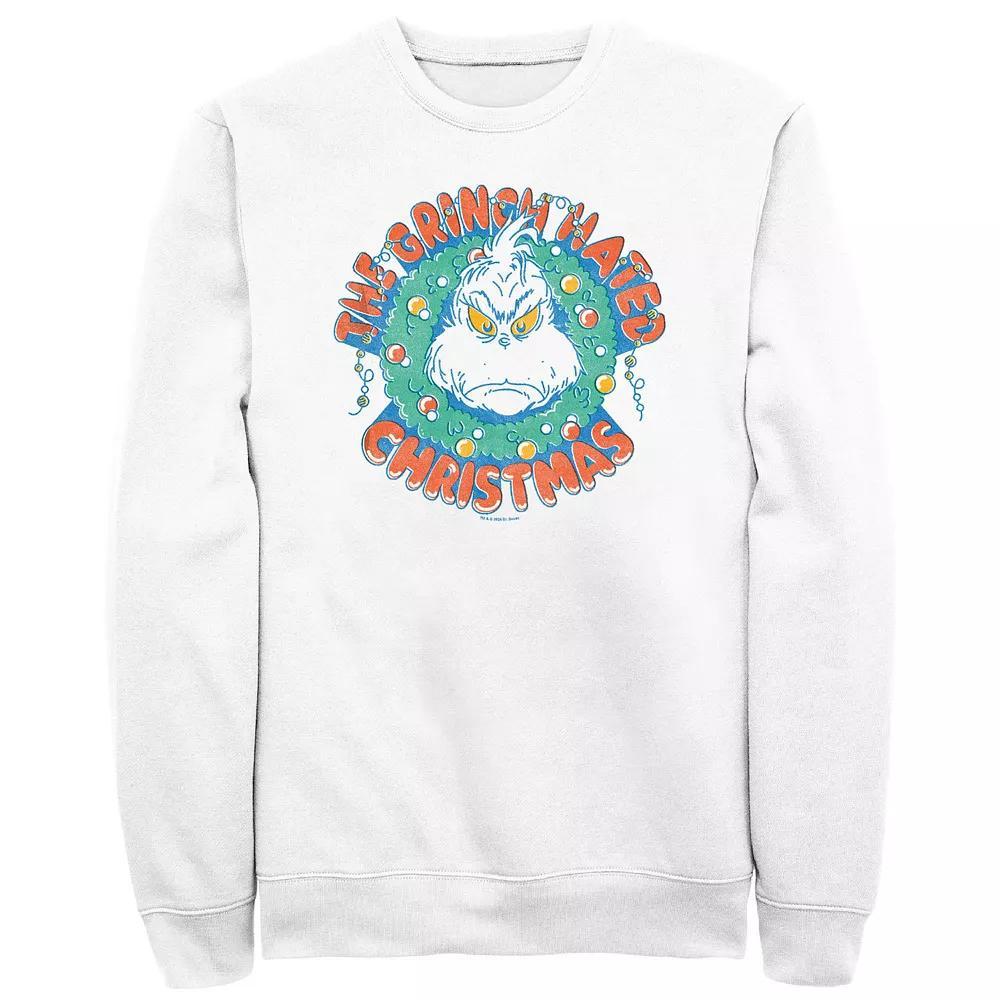 Men's Dr. Seuss The Grinch Hated Christmas Wreath Graphic Fleece, Size: Small, White Product Image